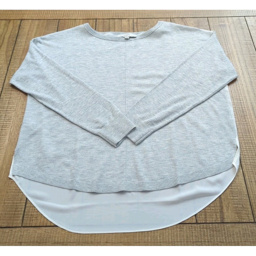 Ann Taylor Loft Women's Sweater Blouse Silky Back Size Large Light Gray, Ivory